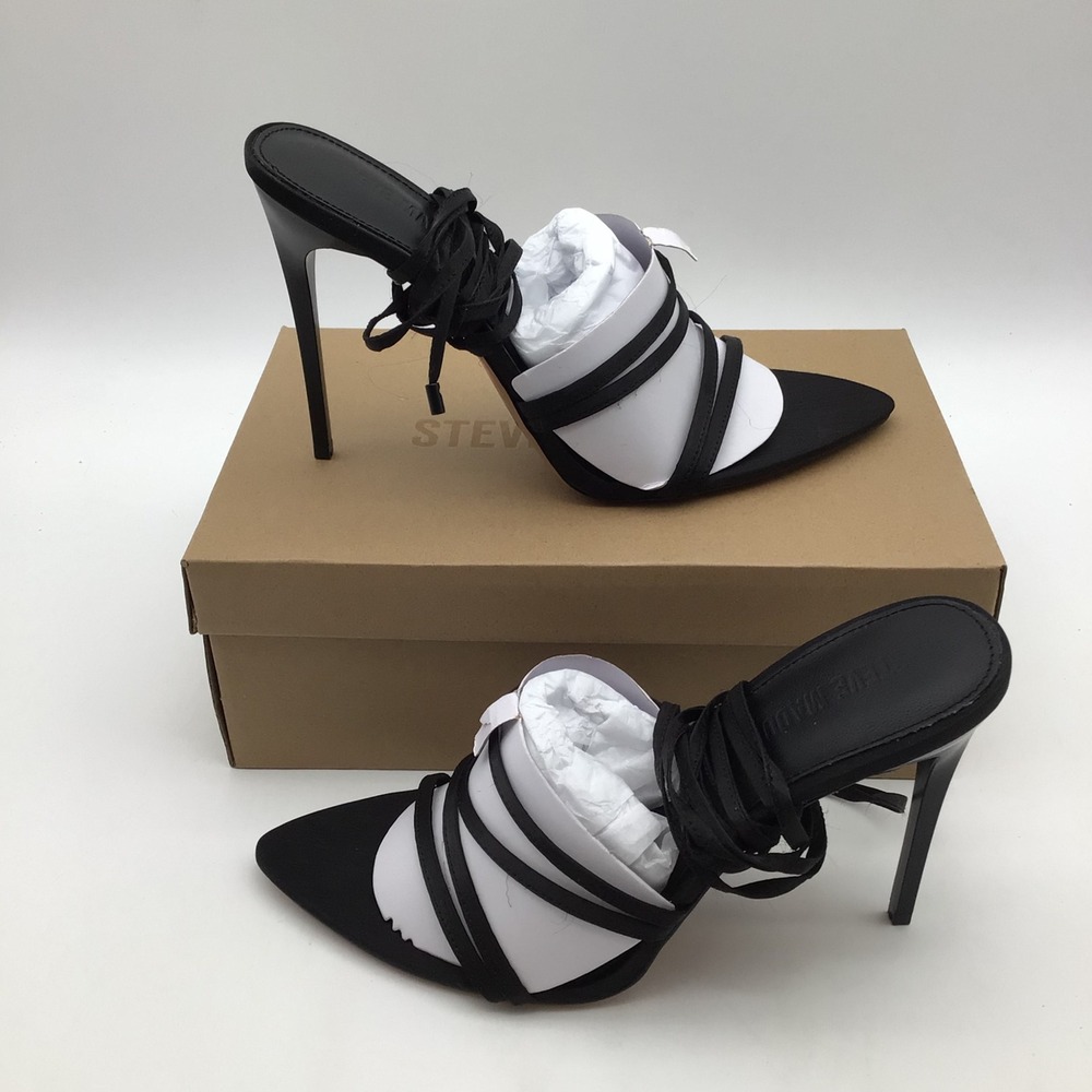 Steve Madden Sarabell Black Strappy Lace Up Pointed Toe Stiletto Heels 11 M NEW